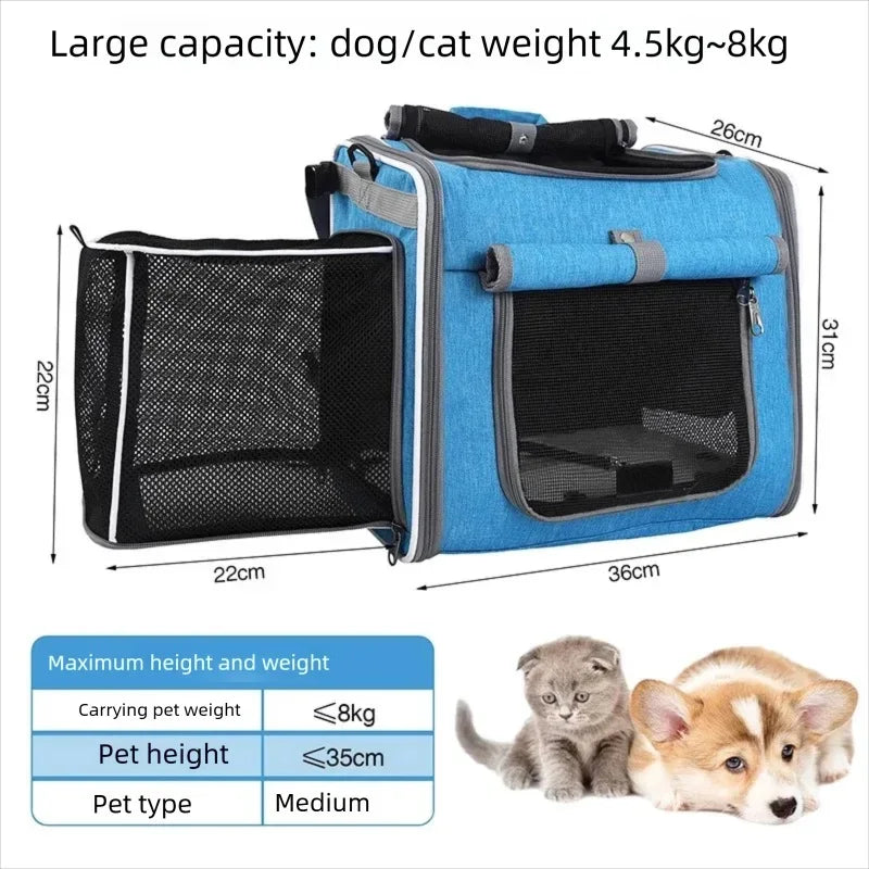 Dog or Cat Bike Basket Expandable Foldable Soft Sided Pet Carrier Backpack with 4 Open Doors, Foldable Dog Cat Bike Carrier