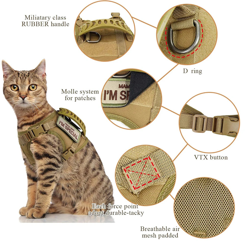 Petravel Tactical Cat Harness Leash With 9 Patches Adjustable Pet Vest Harness For Cats