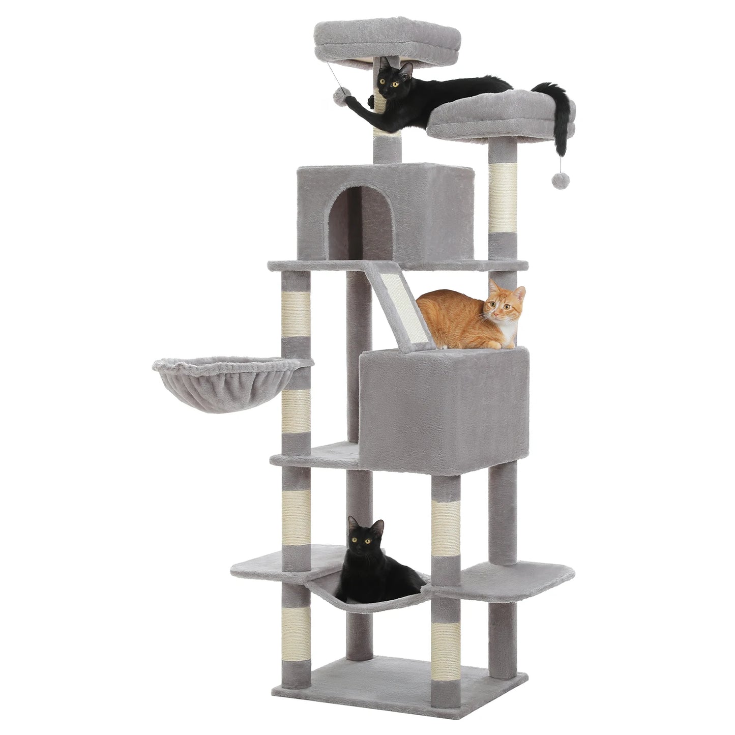 Multi-Level Tall Cat Tree for Indoor Large Cat Tower with Spacious Condo House Sisal Scratching Posts Plush Big Hammock Cat Toys