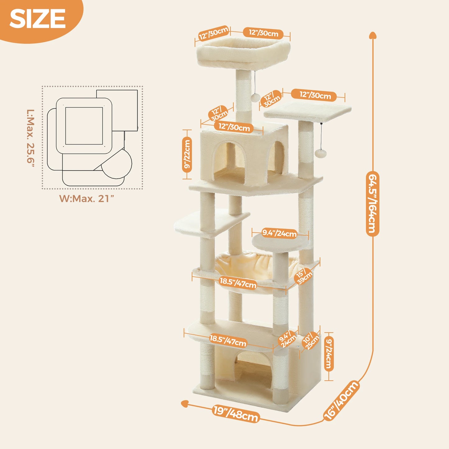 PEQULTICN Five Tier Cat Tree With Scratching Posts And Hammocks