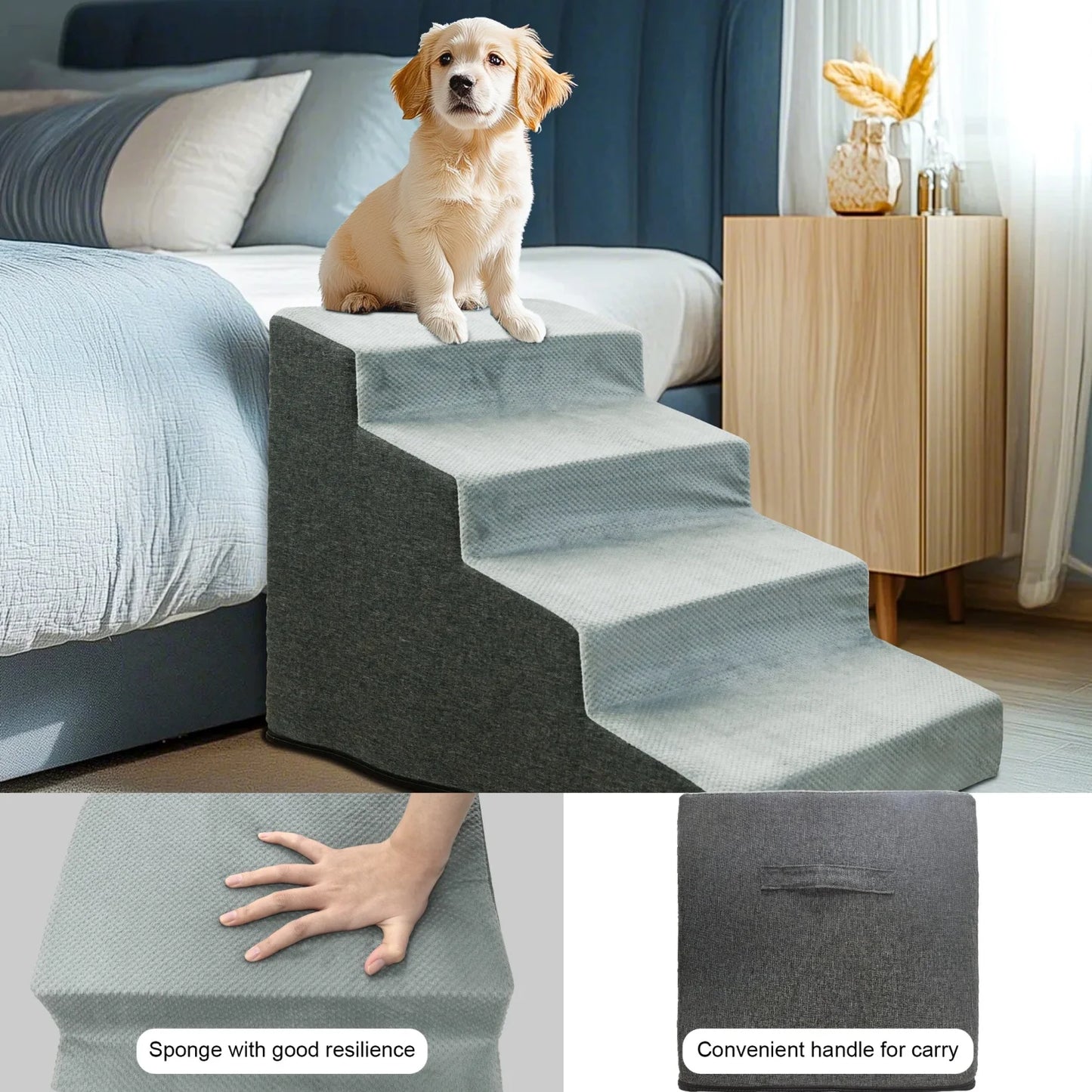 NONEDogDoor Three Quarter Steps Dog Stairs Ramp With Non Slip Washable Cover For Small Dogs
