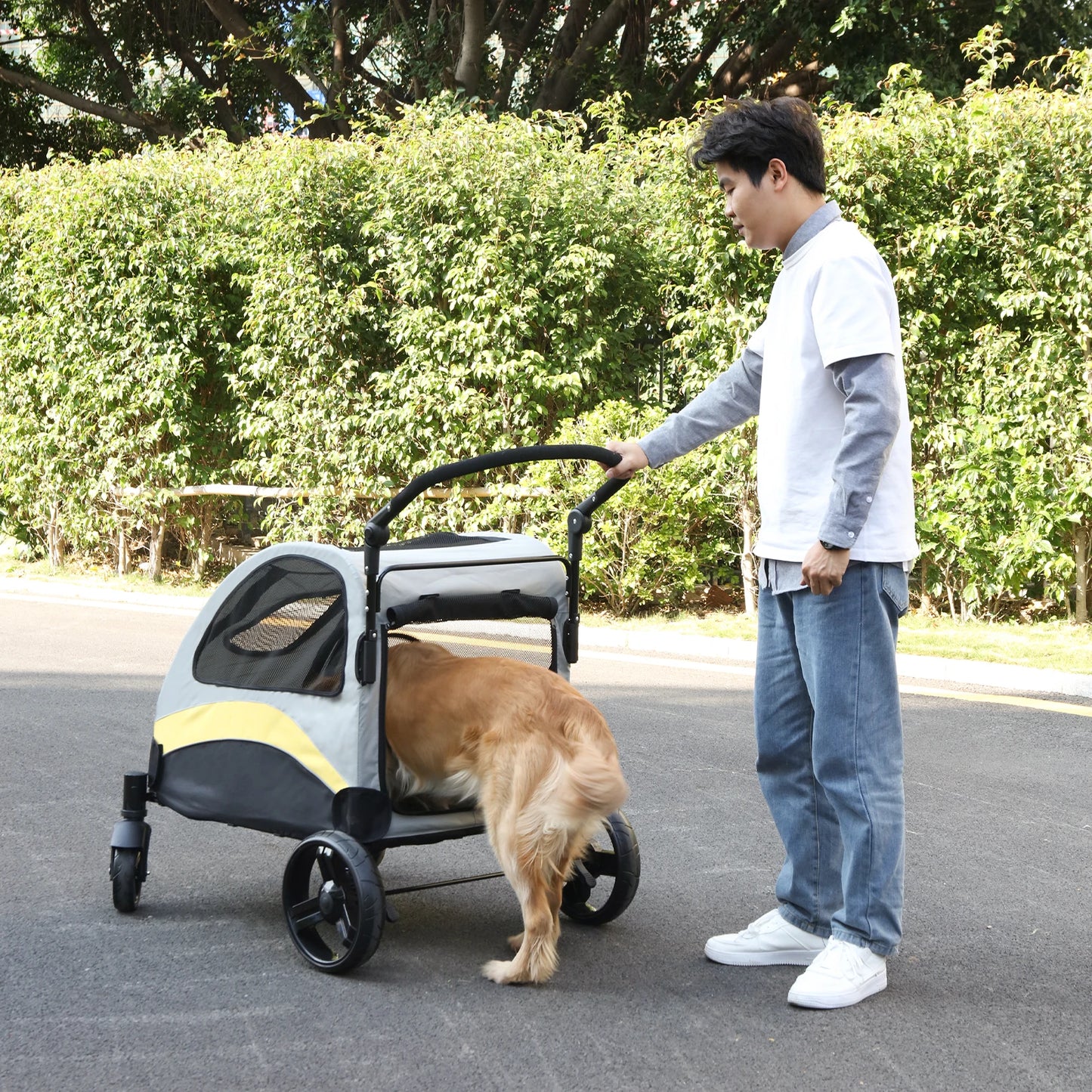 Foldable Four Wheel Portable Dog Stroller For All Breeds