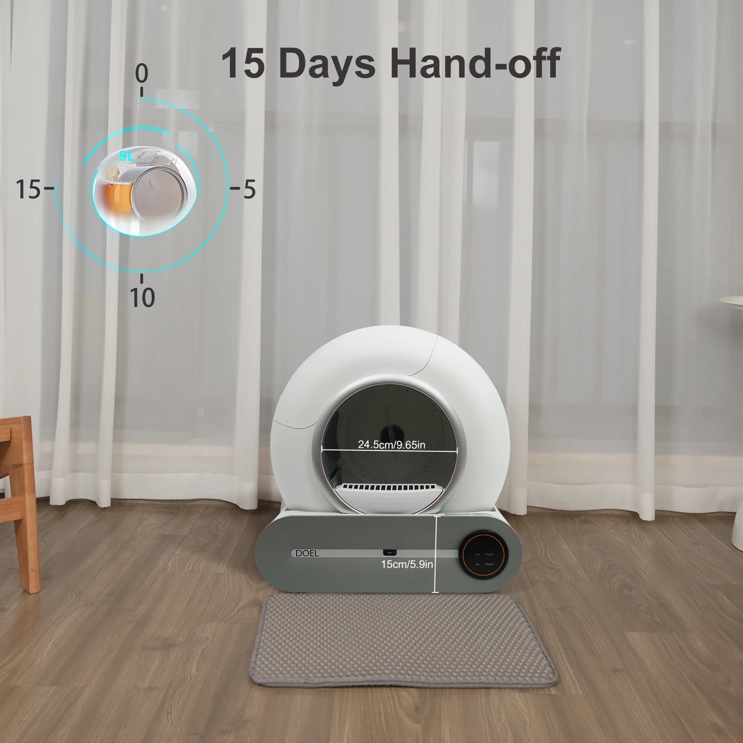 DOEL Smart Self Cleaning Cat Litter Box With App Control And WiFi Connectivity Includes Trash Bag And Litter Mat
