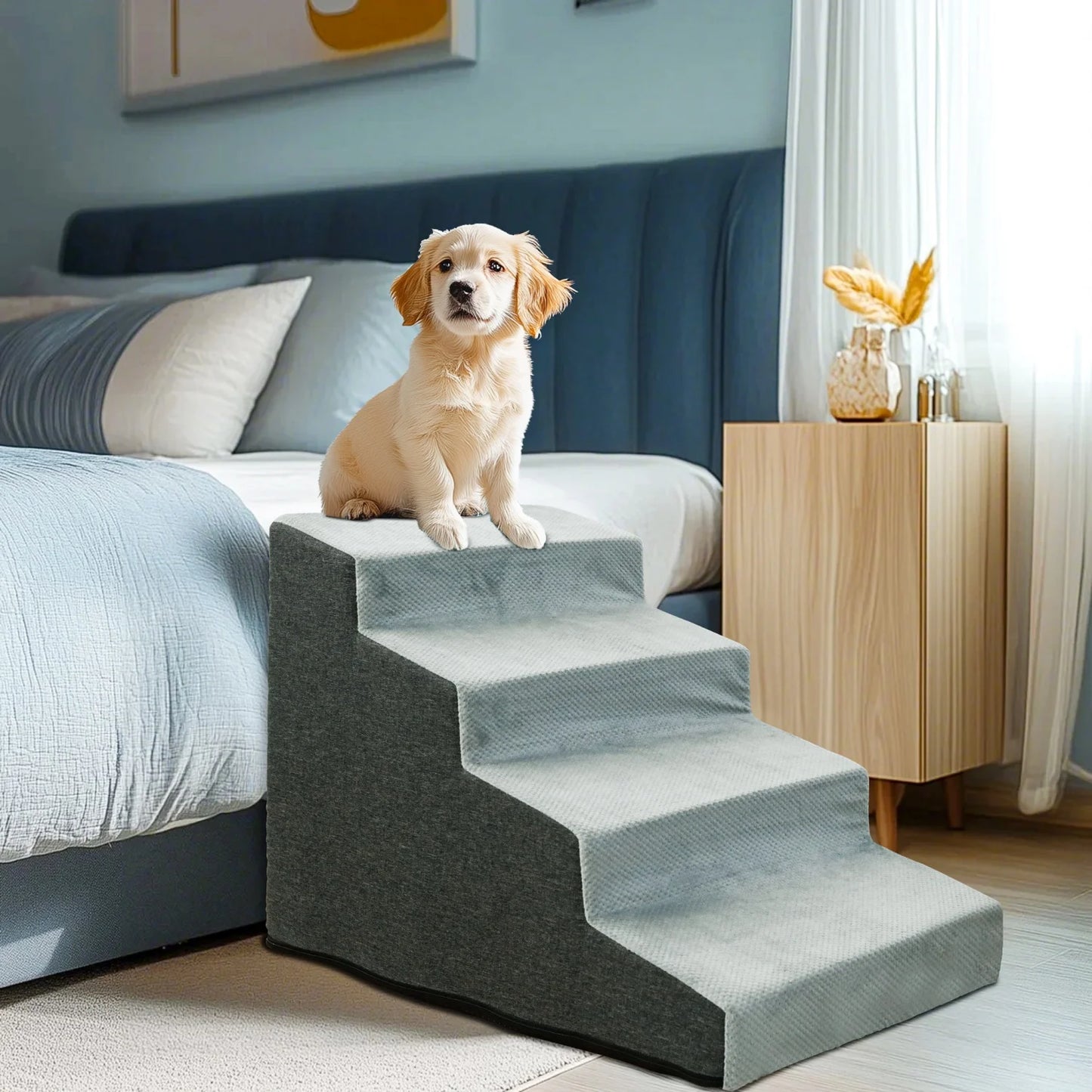 NONEDogDoor Three Quarter Steps Dog Stairs Ramp With Non Slip Washable Cover For Small Dogs