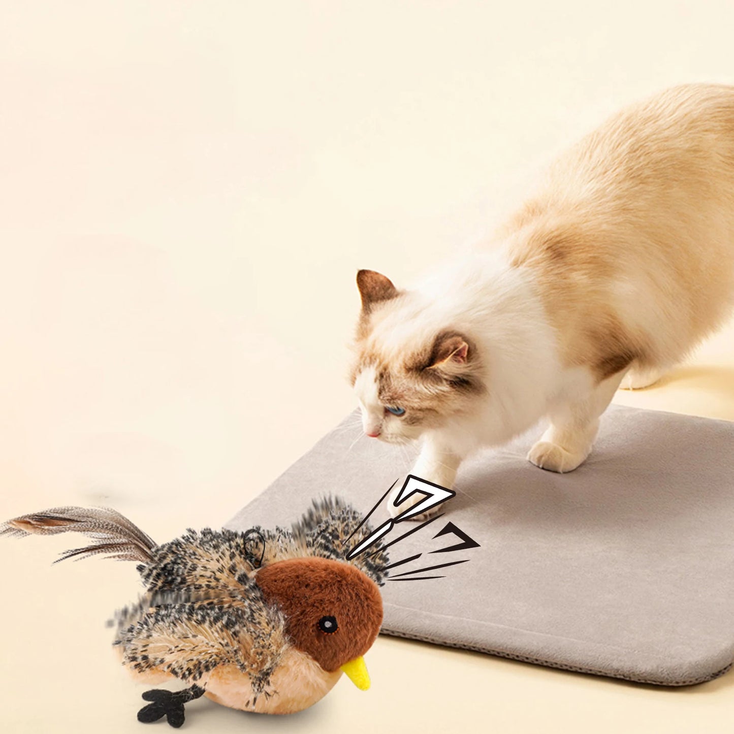 Remote Control Simulated Chirping Bird Plush Cat Toy For Kitten