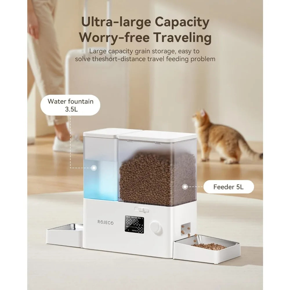 Automatic Pet Feeder And Water Dispenser For Cats And Dogs Stainless Steel Bowls
