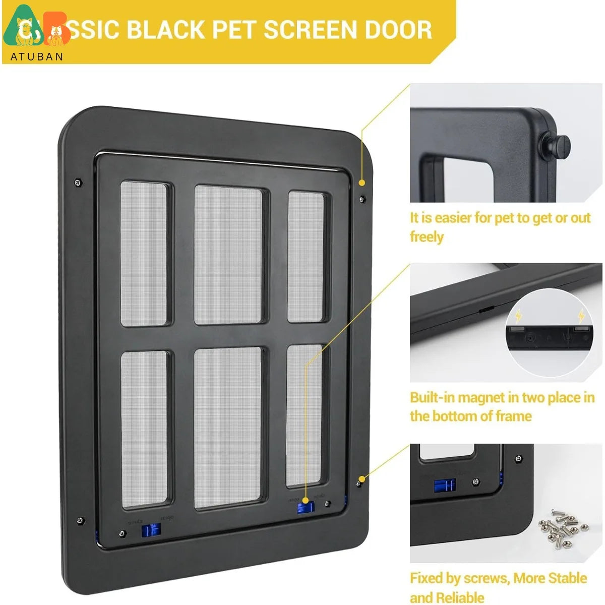 ATUBAN Dog Screen Door Automatic Magnet Close Lockable Durable ABS