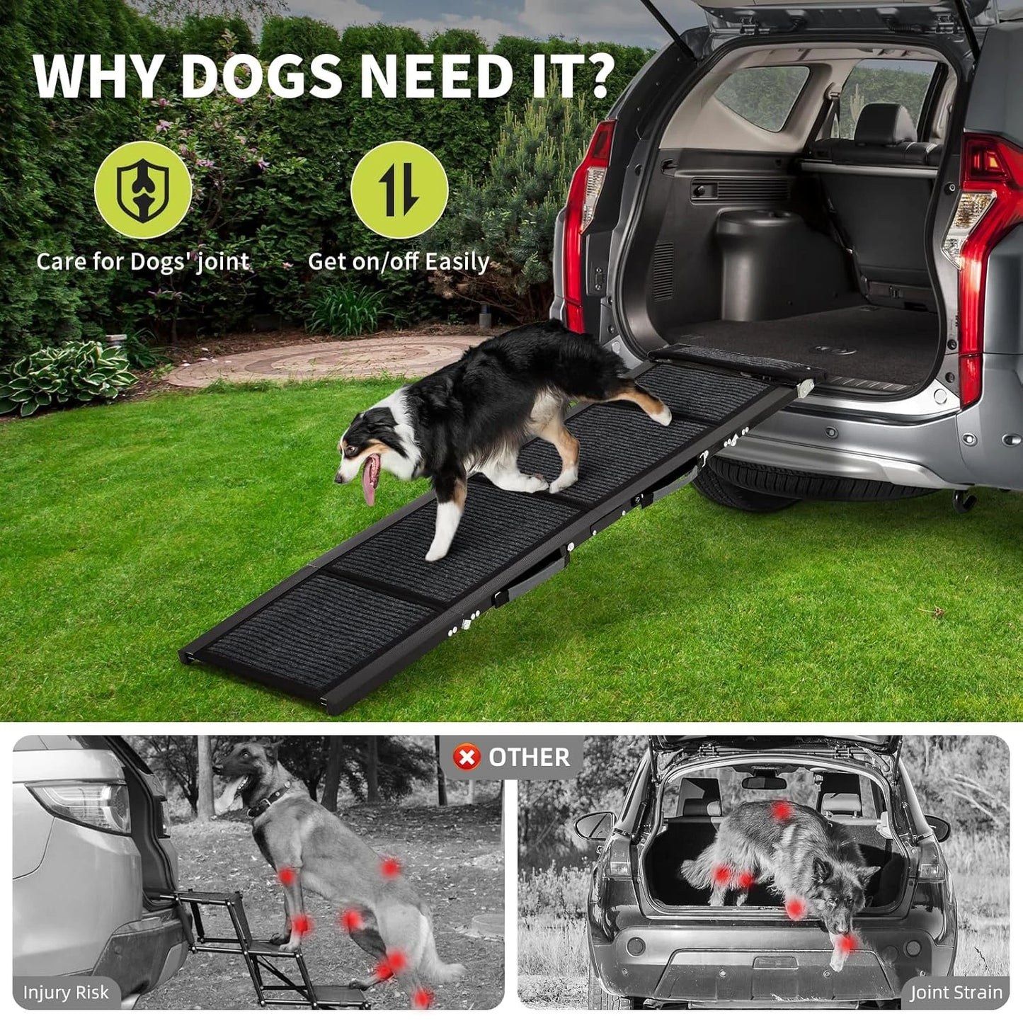 DishyKooker Folding Dog Ramp for Cars with Non Slip Surface