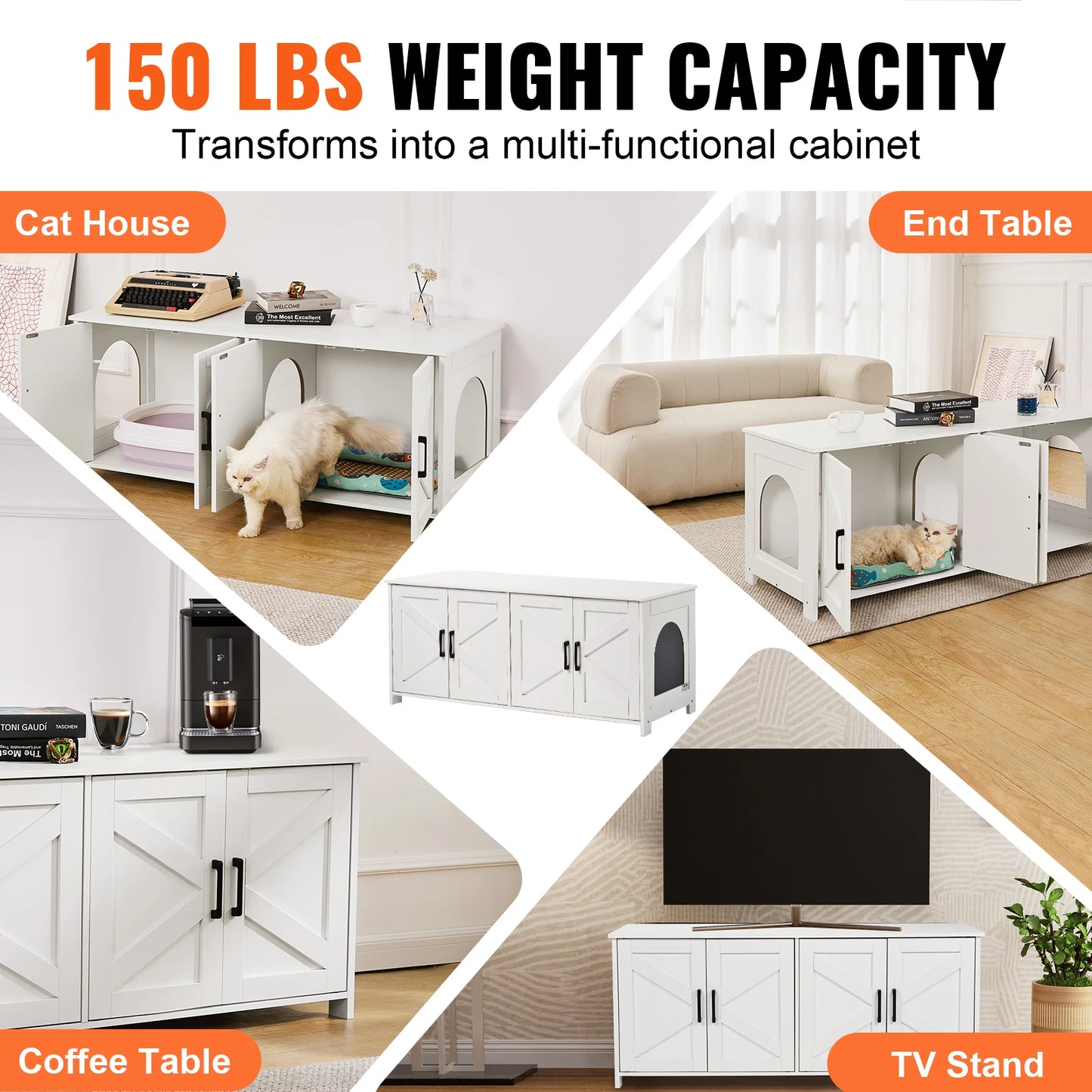 SucceBuy Cat Litter Box Enclosure For Two Cats Cabinet