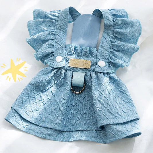 Hoopreety Denim Dog Dresses For Small Dogs With Leash Ring