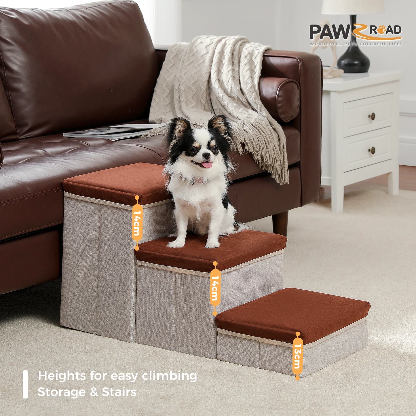 PAWZ Road 3 Tier Foldable Dog Stairs With Storage Box