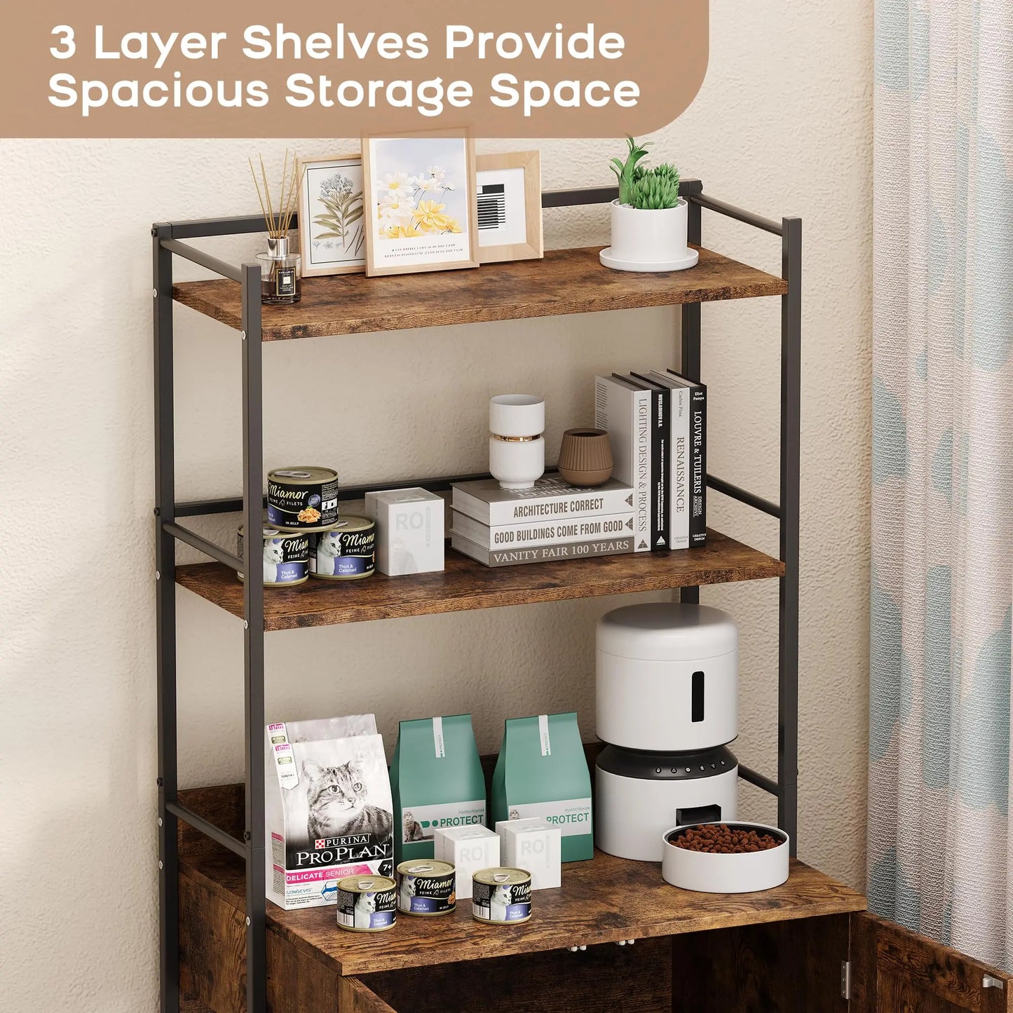 HiMISSCN Cat Litter Box Enclosure Four Tier Storage Cabinet