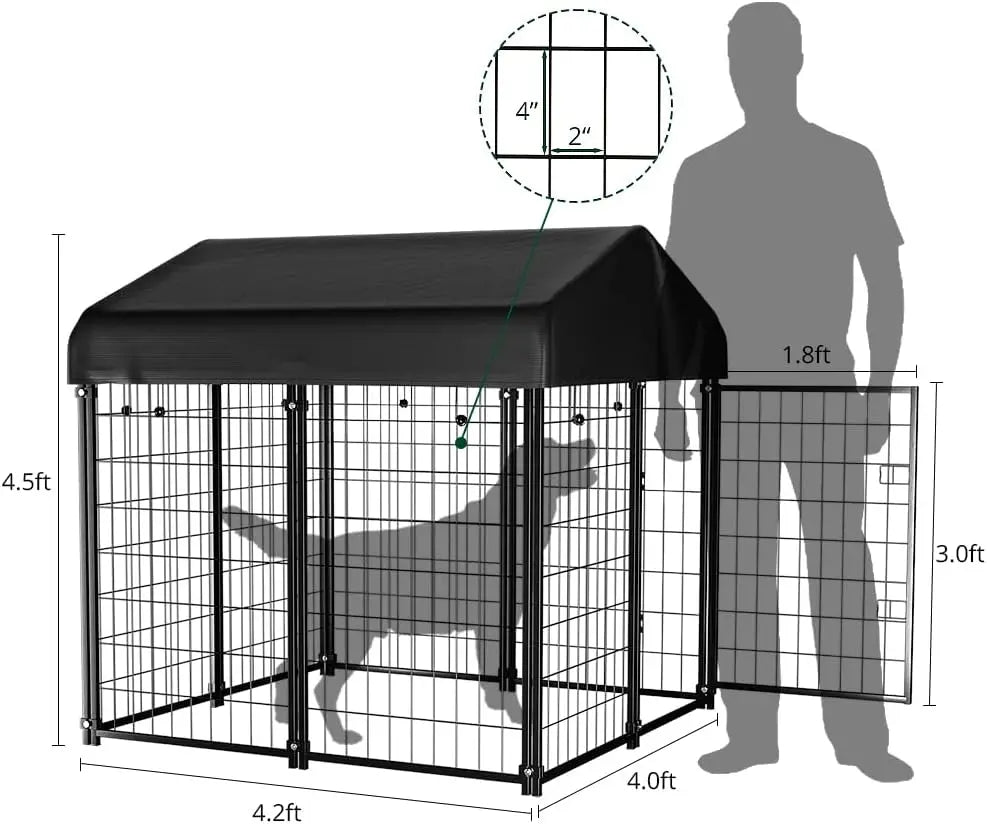 Outdoor Dog Kennel with Waterproof Roof, 4ft x 4ft x 4.5ft Pet Enclosure for Medium to Small Dogs