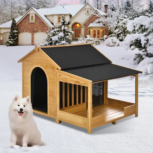Natural 60.2 "large outdoor dog house with insulated lining, suitable for winter waterproof dog house for medium and large dogs