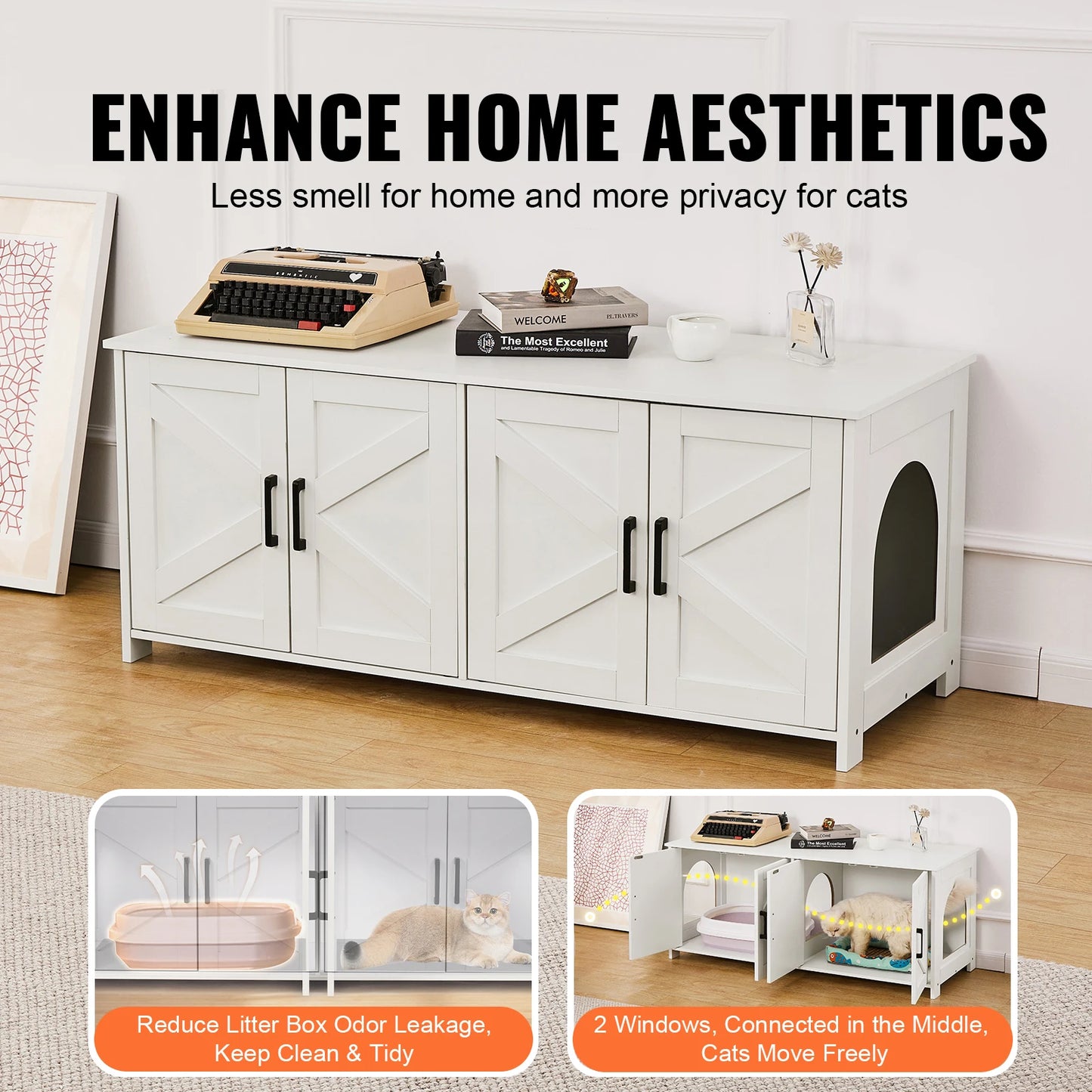 SucceBuy Cat Litter Box Enclosure For Two Cats Cabinet