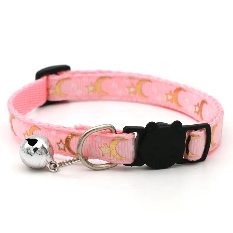 Cat Collar With Bell Cartoon Star Moon Adjustable Safety Necklace