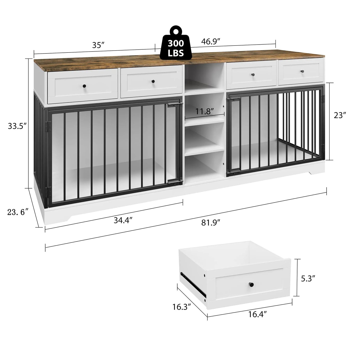 HiMISS Double Dog Crate TV Stand With 4 Drawers Organizer