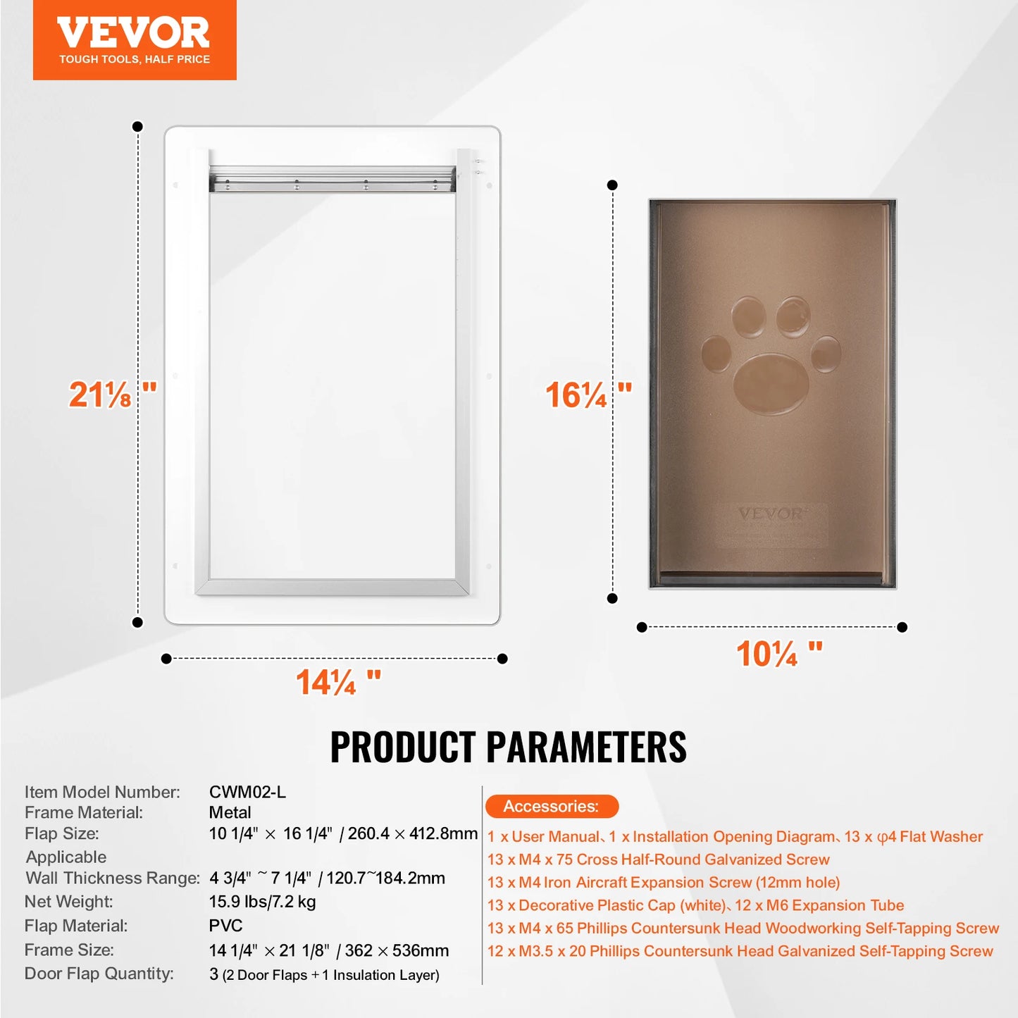 NONED Weatherproof Pet Door With Metal Frame And 3-Flap System