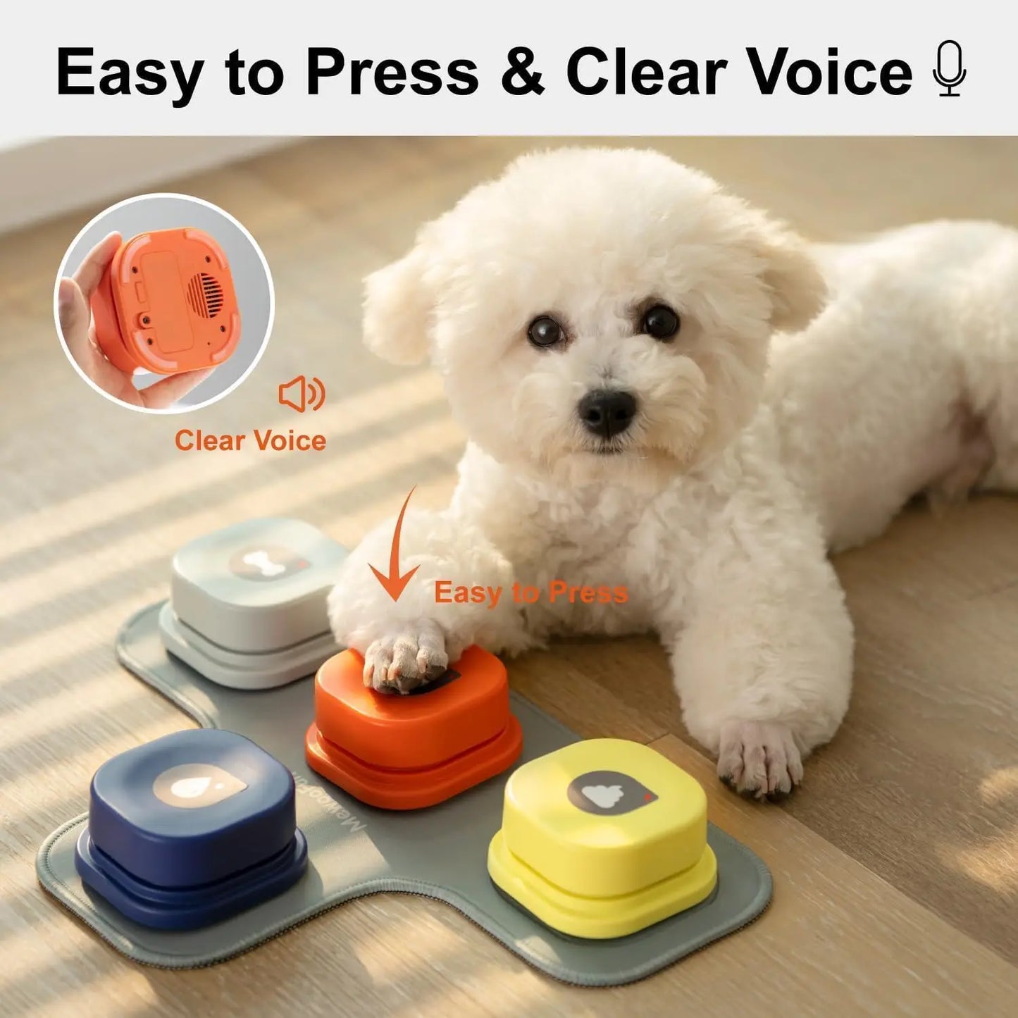 MEWOOFUN Dog Talking Buttons With Rubber Mat Recordable Starter Pack