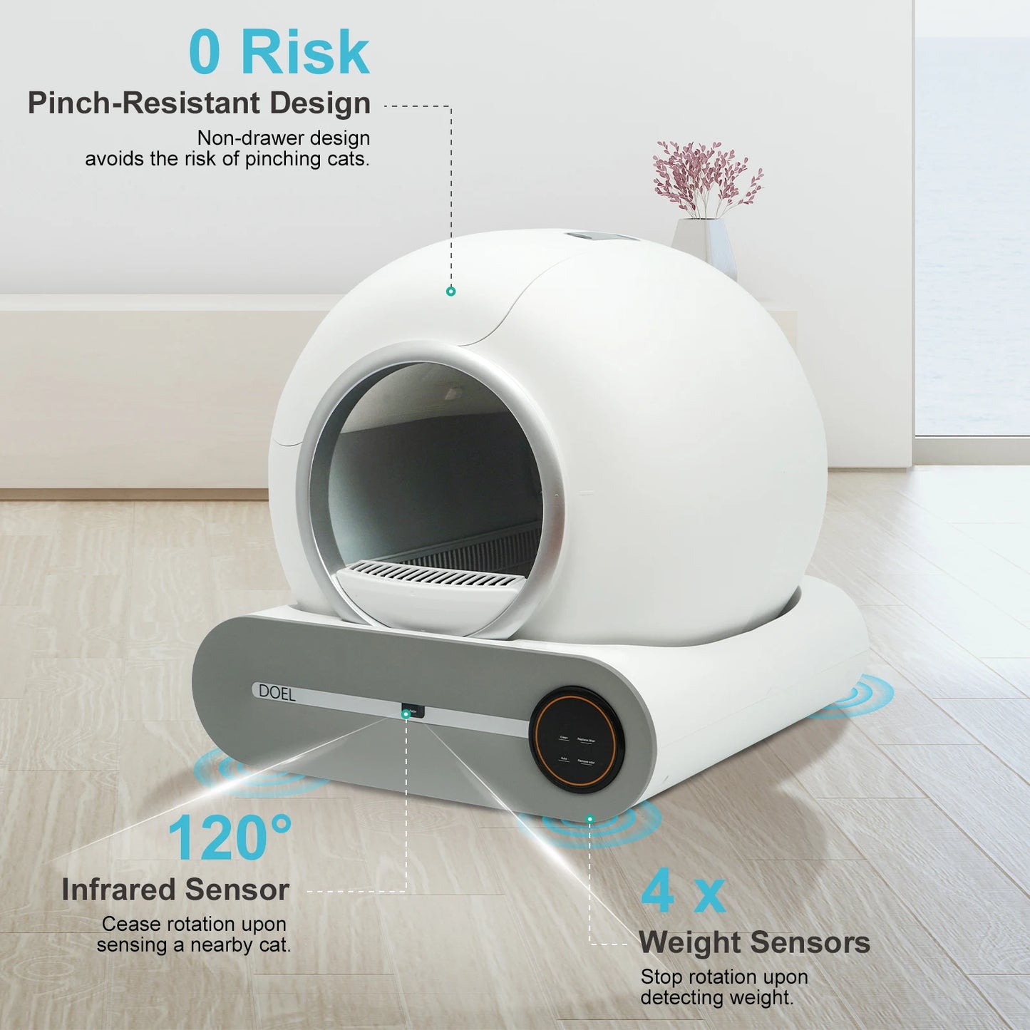 DOEL Smart Self Cleaning Cat Litter Box With App Control And WiFi Connectivity Includes Trash Bag And Litter Mat