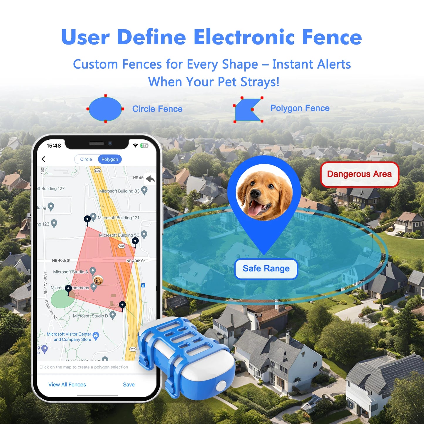 WANWAYTECH 4G Pet GPS Tracker With App Live Tracking