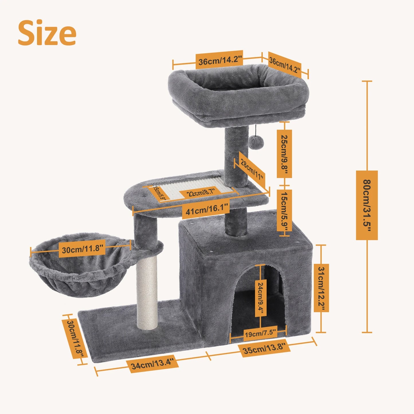 PAWZ Road Cat Tree Tower for Indoor Cats 3-Tier Activity and Scratching Posts