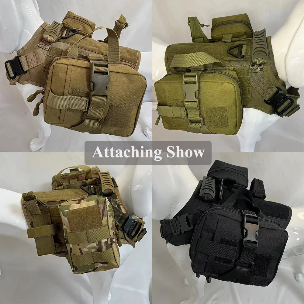 Dog Tactical Harness Pouch Set 3 Piece With Bottle Holder Belt