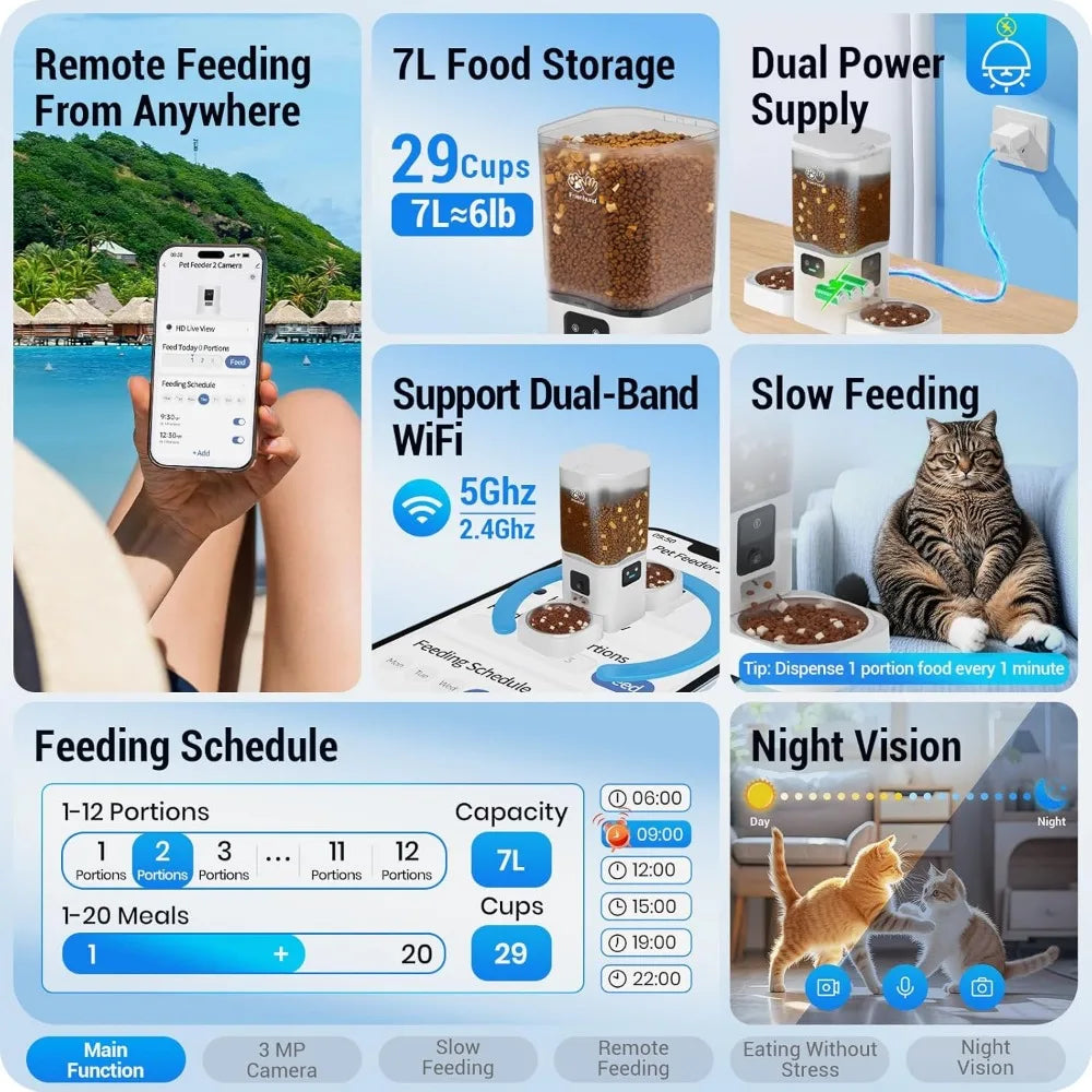 Automatic Pet Feeder With Dual HD Cameras And Night Vision