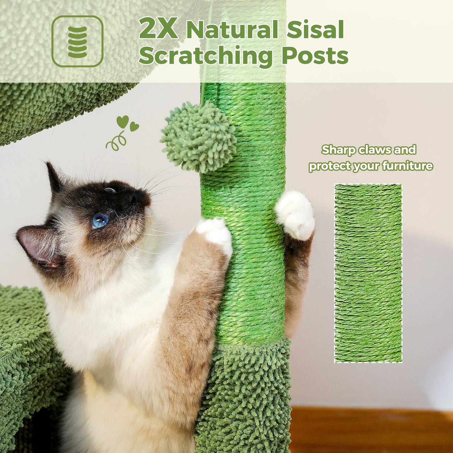 PEQULTICN Cactus Cat Tree With Condo And Hammock For Indoor Cats Scratching Post Included