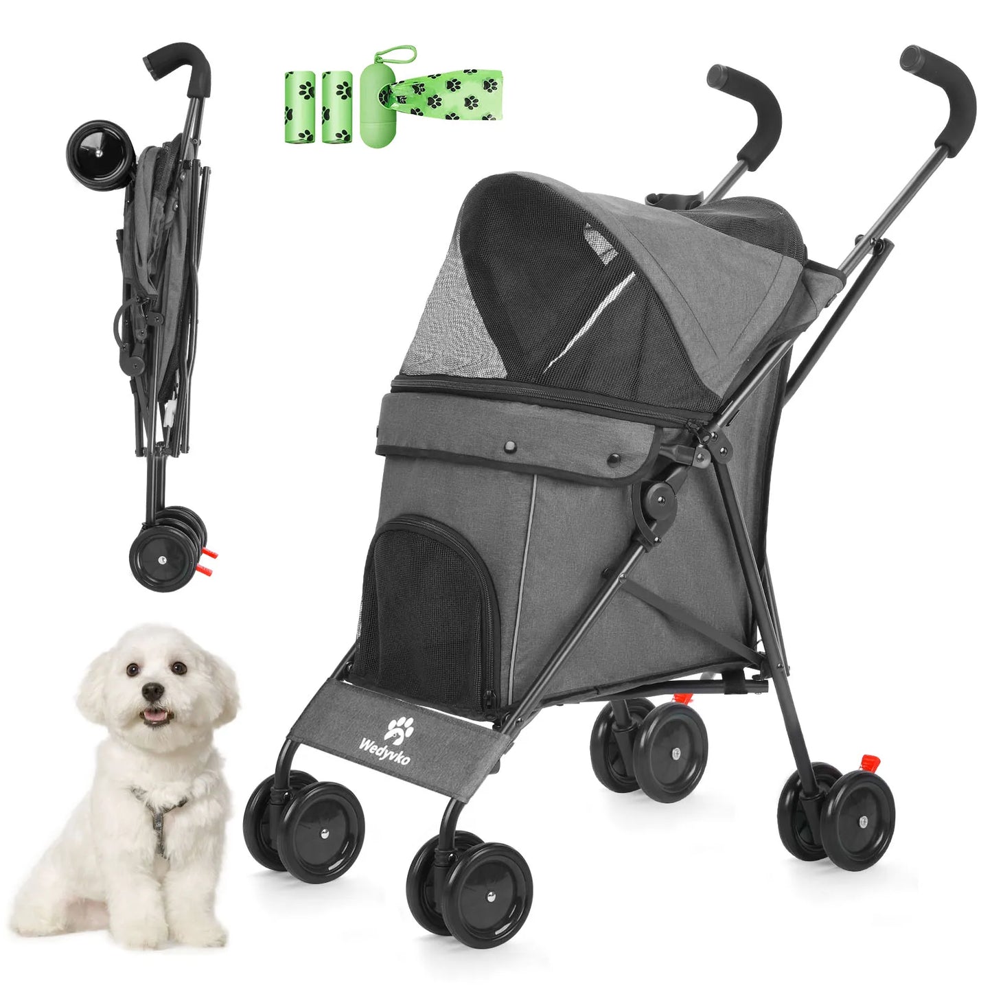 Wedyvko UltraPremium AllTerrainPet Stroller With Four Wheels And StorageAndOrganizer