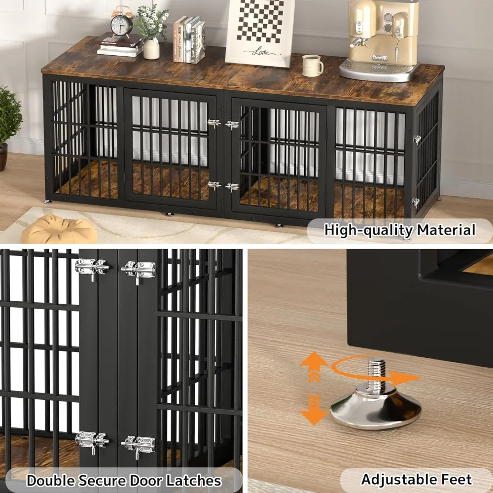 Double Dog Crate Furniture DividerWithCompartments CommercialGrade HeavyDuty Kennel For Two