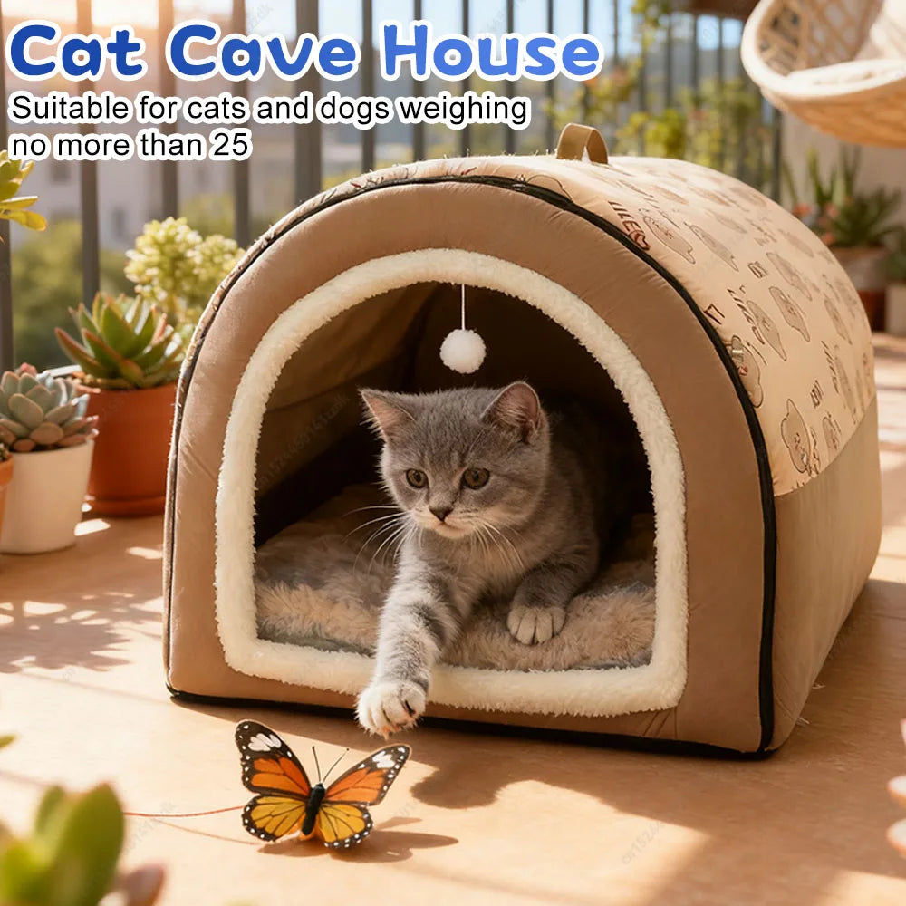 Winter Dog Bed Self-Warming Puppy House Washable Large Cat Sleeping Tent Cave Beds Indoor Kitten Nest Kennel Hut for Small Mediu