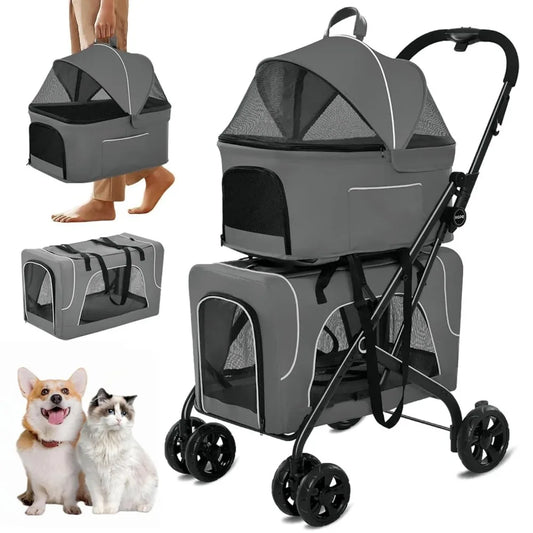 Cat Stroller 3-in-1 Foldable With Detachable Carriers And Safety Belt