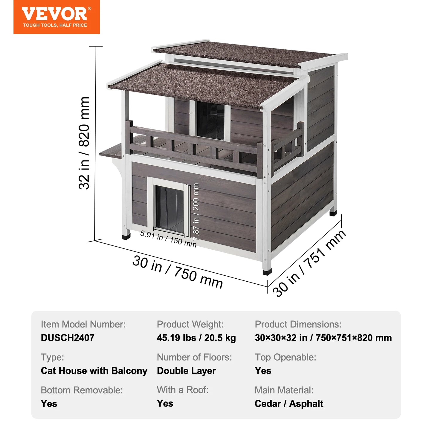 SucceBuy Outdoor Cat House Weatherproof Two Story Cedar Shelter With Balcony