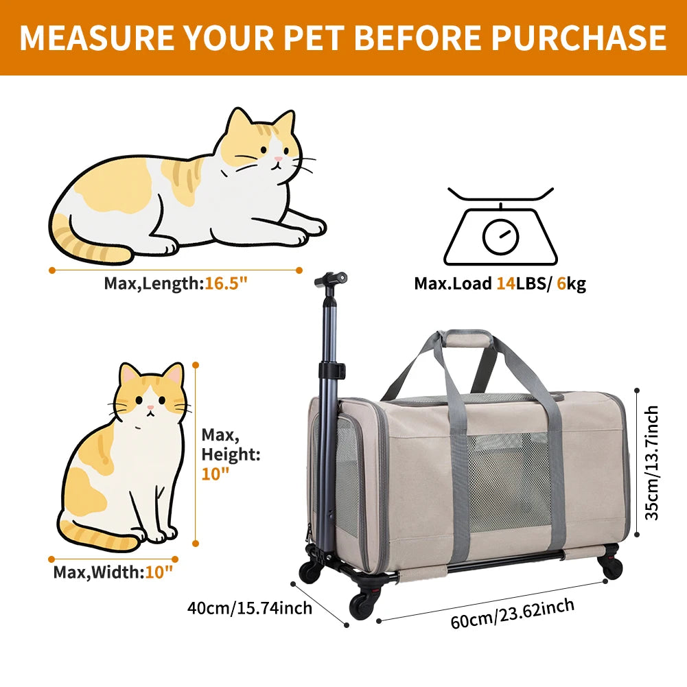 Durable Wheeled Cat Trolley For Two Cats With Belts Travel Carrier For Vet Visits