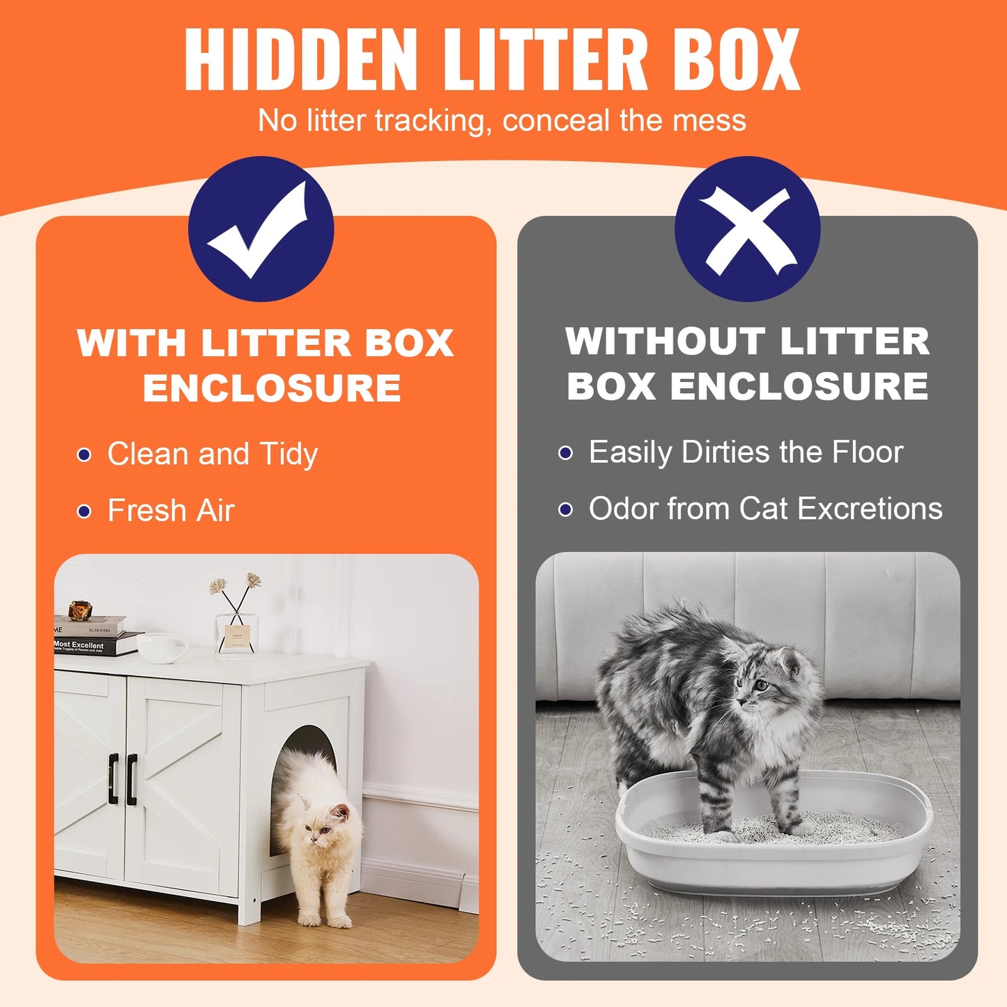 SucceBuy Cat Litter Box Enclosure For Two Cats Cabinet
