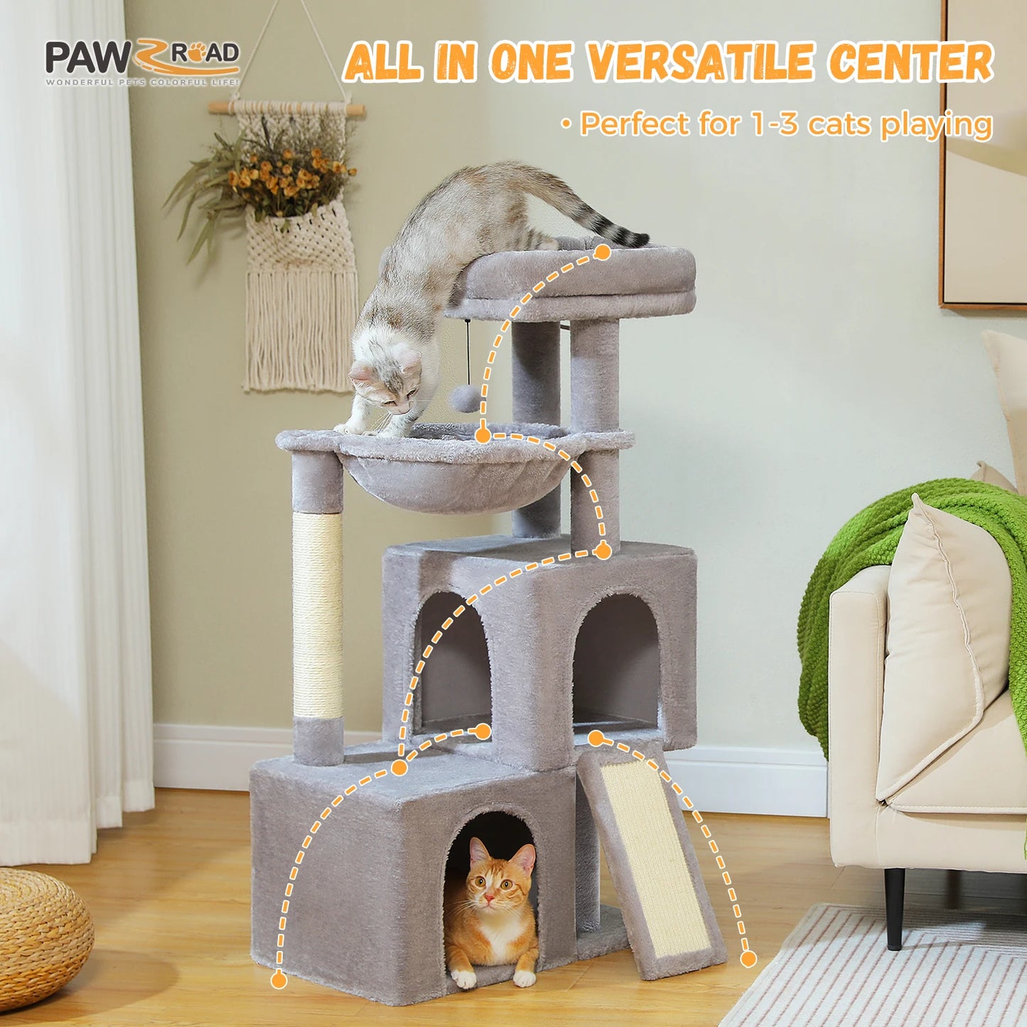 PAWZ Road Cat Tree Indoor Multi Level Tower with Condos