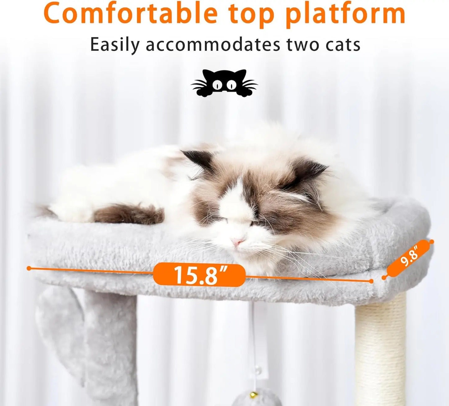Cat Tree 39.4' Tower Condo with Scratching Post, Sisal Wrapped, Soft Platform, 2 Baskets, Dangling Toy, Light Gray HCT006SW
