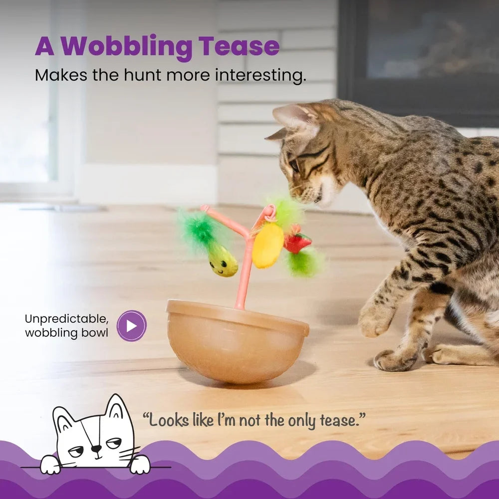 Wobbling Cat Toy Fruit Bowl with 5 Interactive Catnip Toys Jingle Ball Plush Flingers Indoor Entertainment Cats