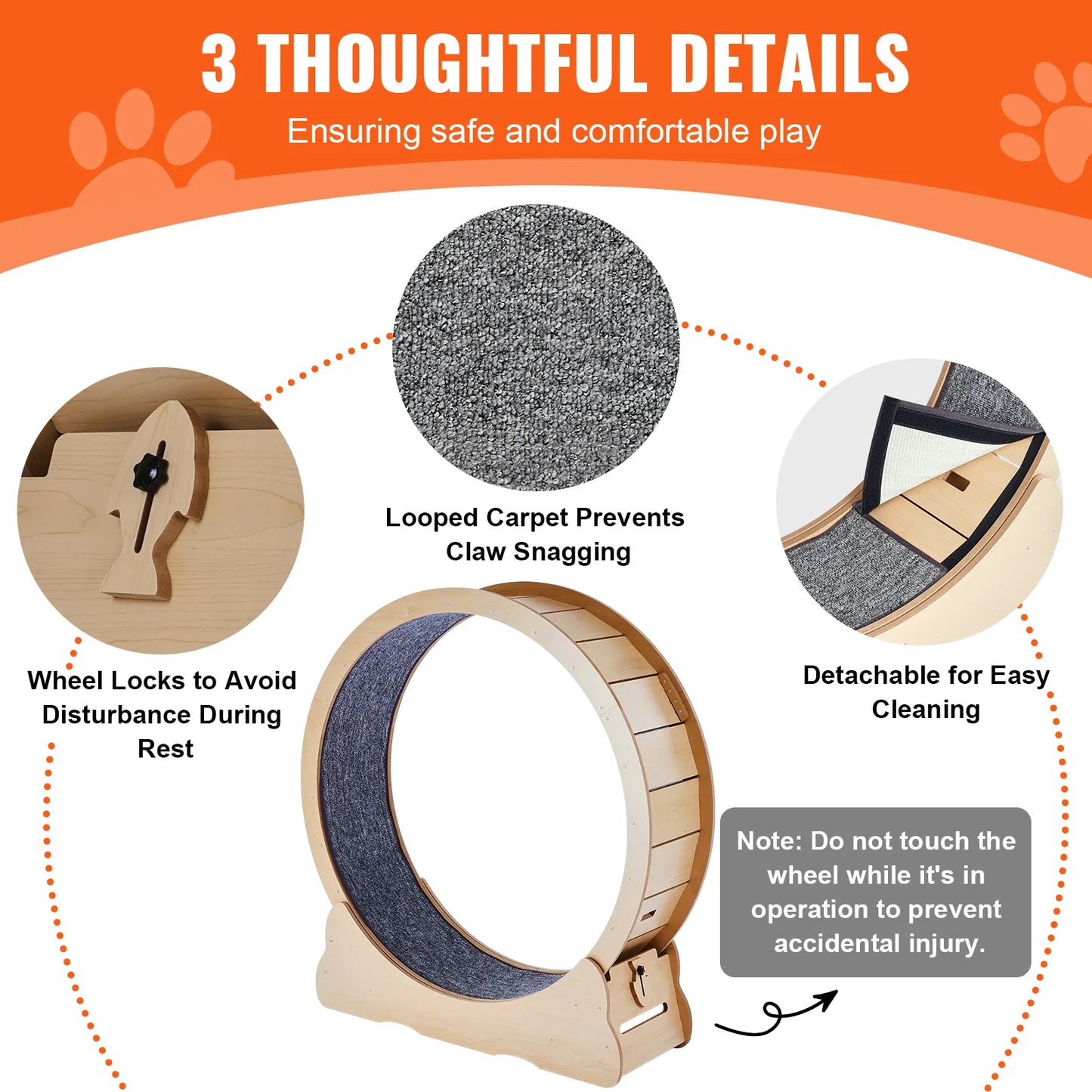 SucceBuy Wooden Cat Exercise Wheel Detachable Carpet For Indoor Running