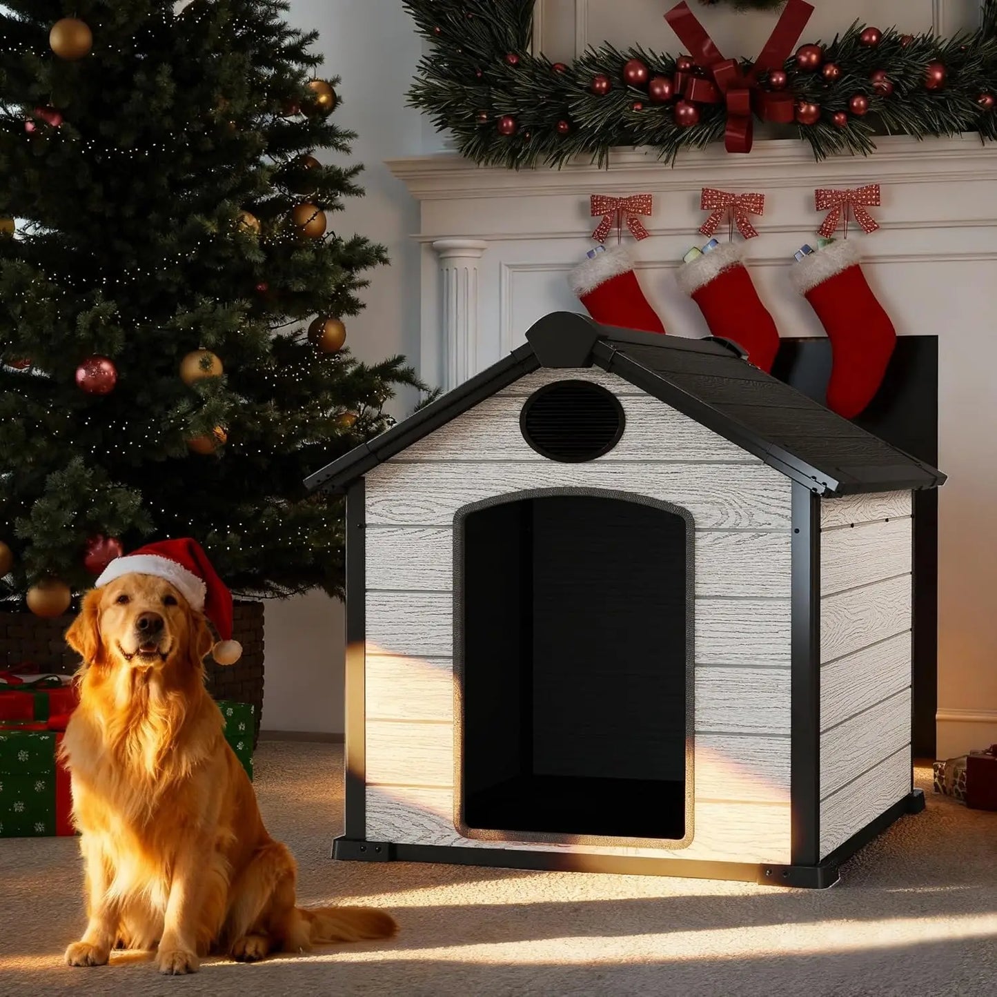 46" Large Dog House Outdoor Weatherproof, 3XL Big Dog House for 2 Large Dogs Outside, Insulated Igloo Pet House