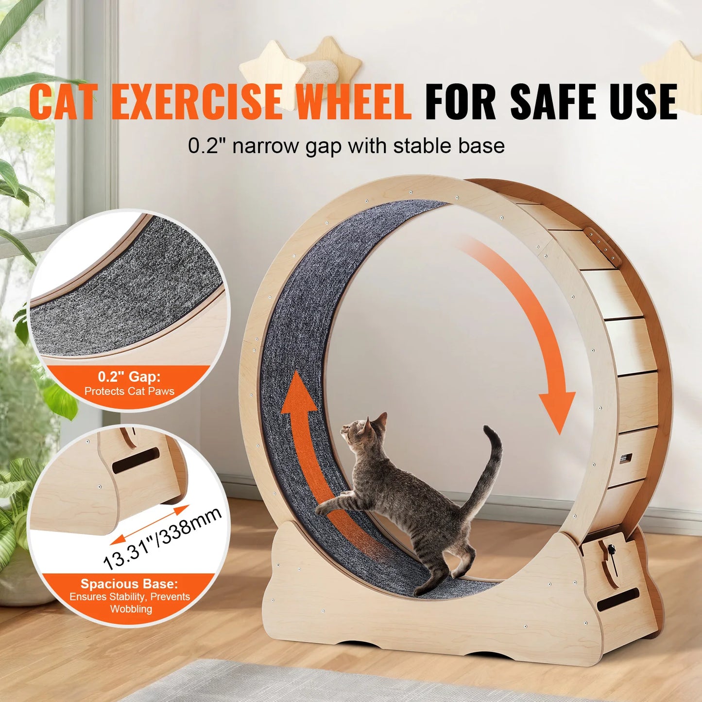 SucceBuy Wooden Cat Exercise Wheel Detachable Carpet For Indoor Running
