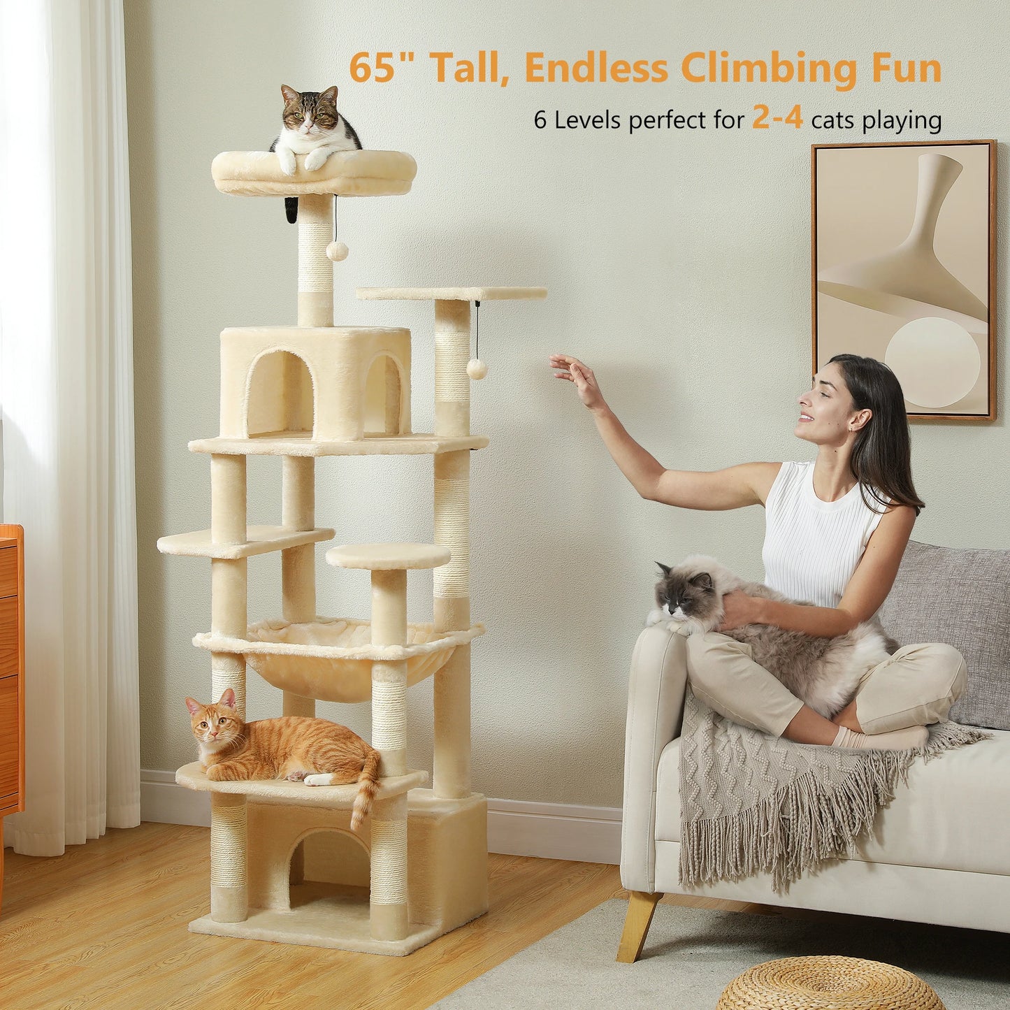 PEQULTICN Five Tier Cat Tree With Scratching Posts And Hammocks