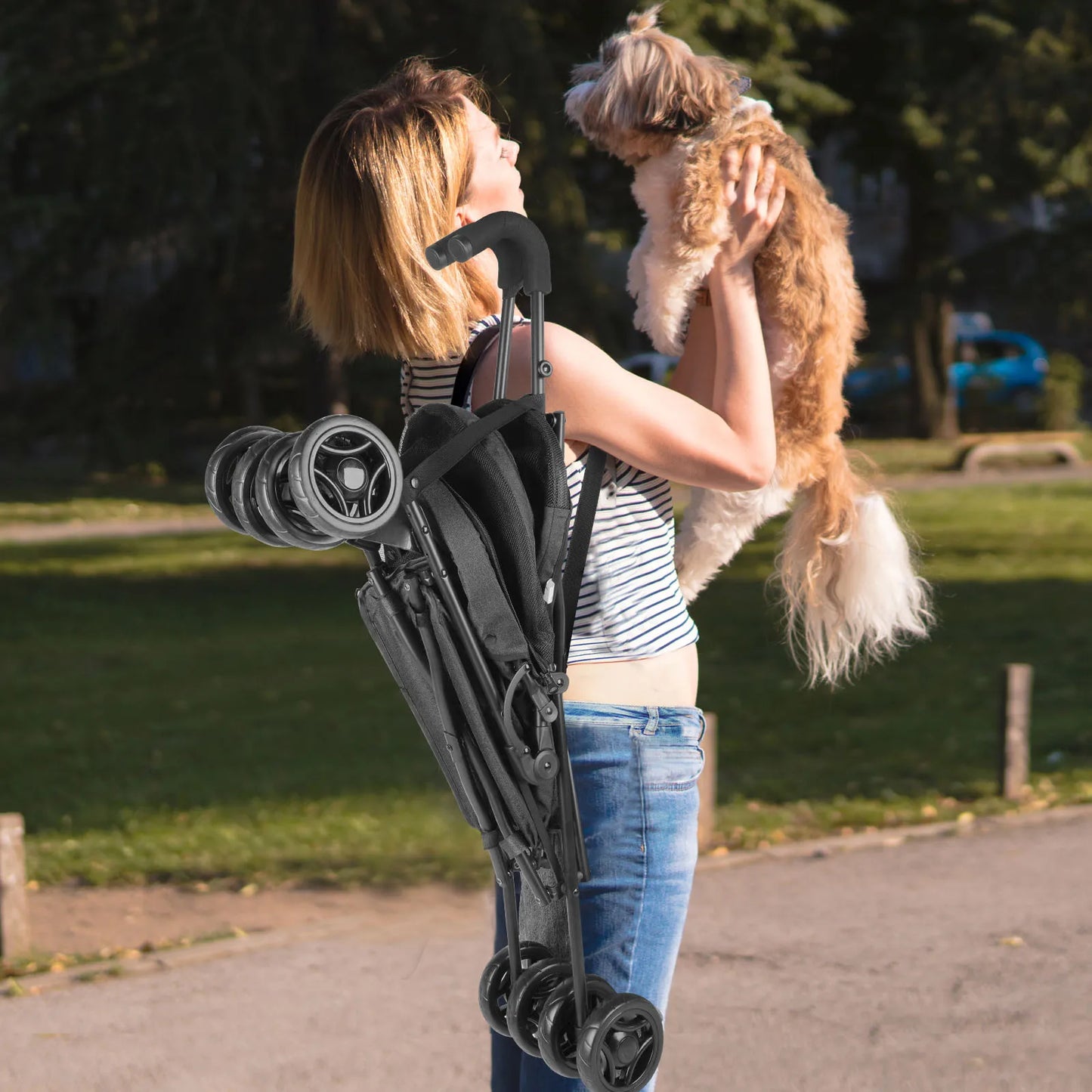 Wedyvko Pet Dog Stroller 4 Wheels With Brakes And Storage