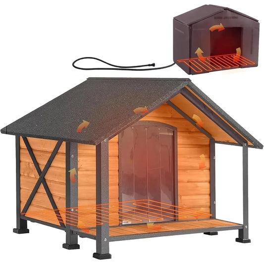 Heated Dog House Outdoor Dog Kennel with Insulation Liner for Winter 34 Waterproof Dog Cage for Small & Medium Dogs, Unique All