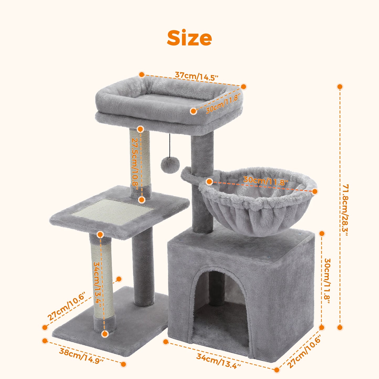PAWZ Road Cat Tree Tower for Indoor Cats 3-Tier Activity and Scratching Posts