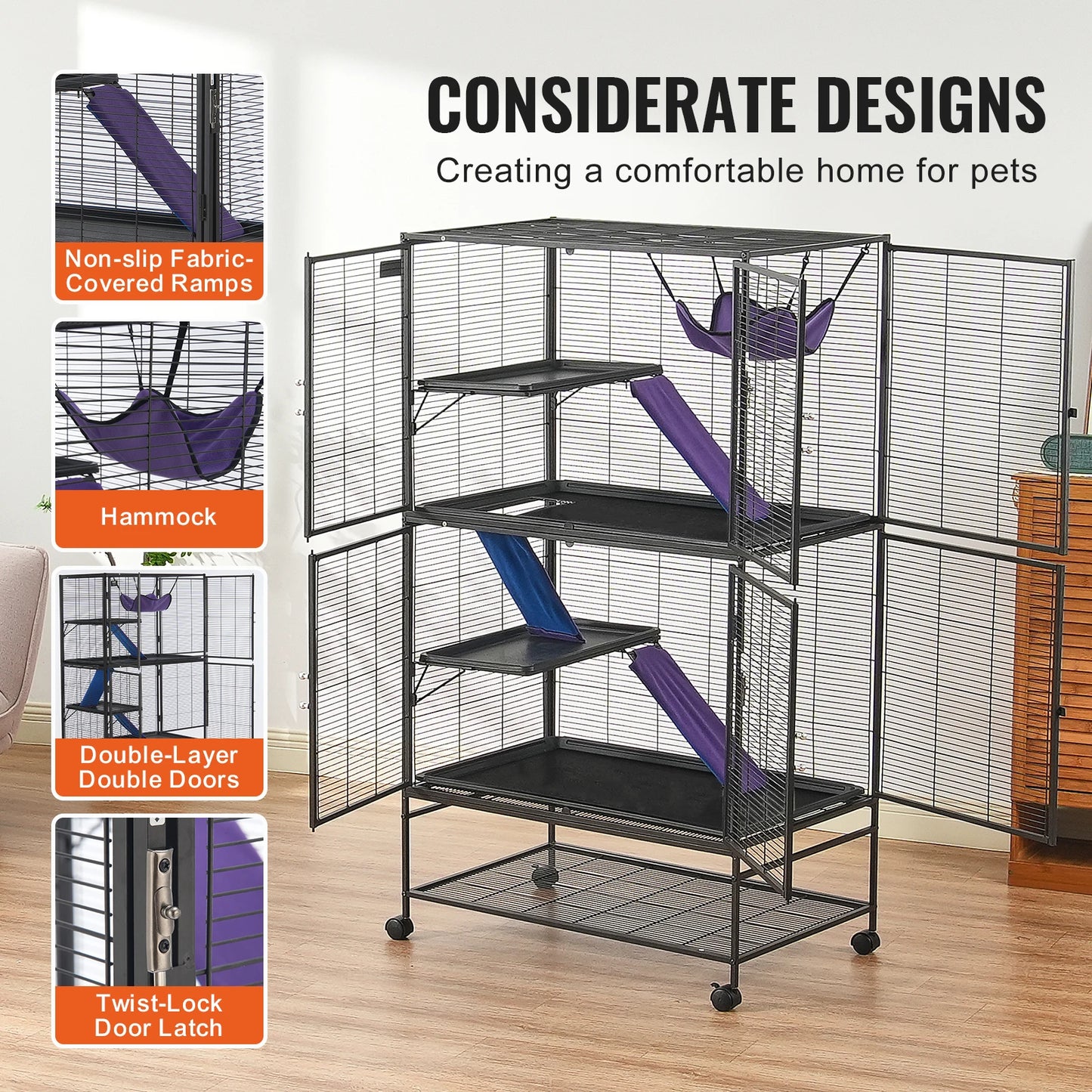 SucceBuy Rolling Metal Ferret Cage 4-Tier Critter Nation Cage