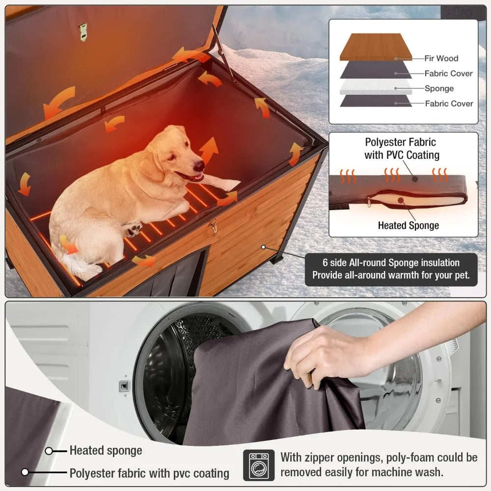 Heated Dog House Outdoor Insulated Dog Kennel for Small Medium Large Dogs, Iron Frame Dog Shelter for Outside, Waterproof Roof R