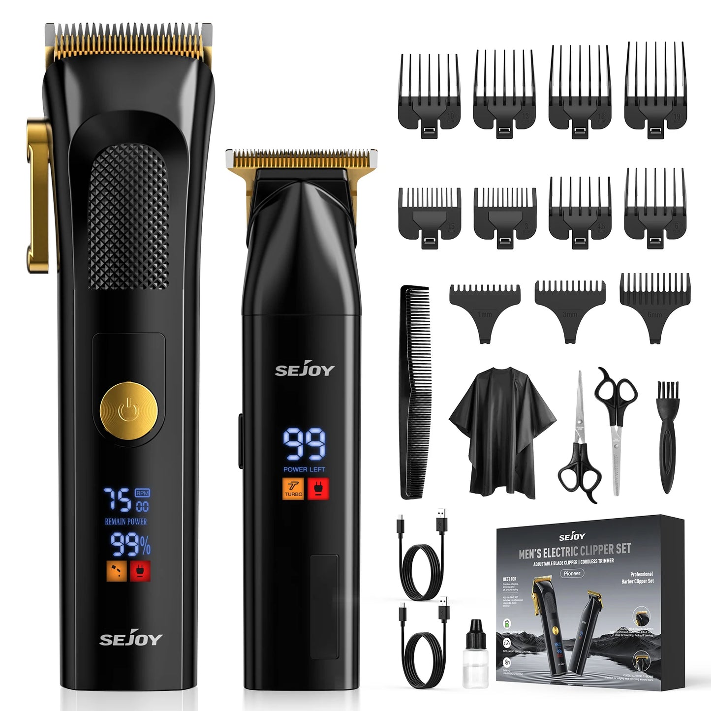 Sejoy Professional Hair Clipper Kit Cordless Rechargeable Precision Trimmer Barber