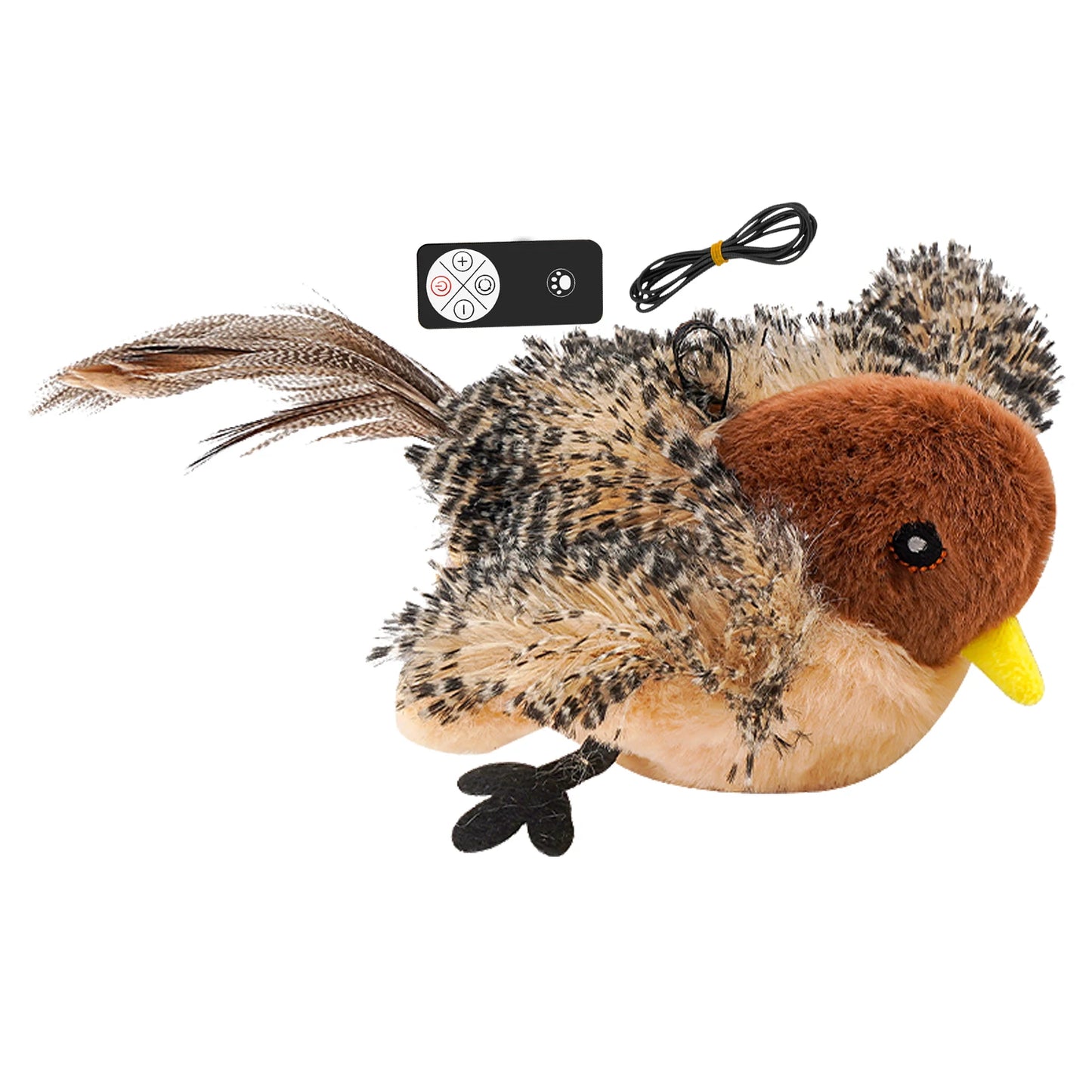 Remote Control Simulated Chirping Bird Plush Cat Toy For Kitten